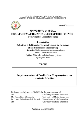 Implementation of Public-Key Cryptosystems on Android Mobiles