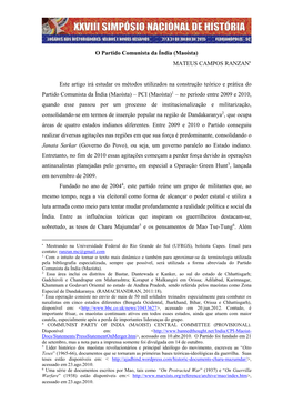O Partido Comunista Da Índia (Maoísta) MATEUS CAMPOS RANZAN