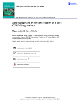 Agroecology and the Reconstruction of a Post-COVID-19 Agriculture* Miguel A