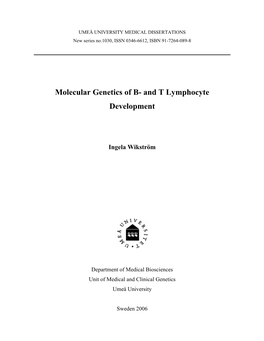 Molecular Genetics of B- and T Lymphocyte Development