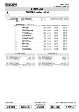 START LIST 5000 Metres Men - Final