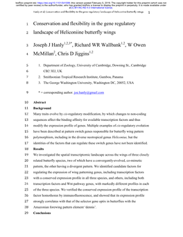 Conservation and Flexibility in the Gene Regulatory Landscape of Heliconiine Butterfly Wings 1