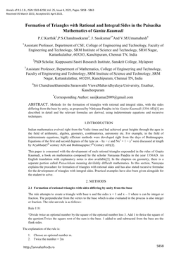 Formation of Triangles with Rational and Integral Sides in the Paisacika Mathematics of Ganita Kaumudi P.C.Karthik1,P.S.Chandrasekaran2, J