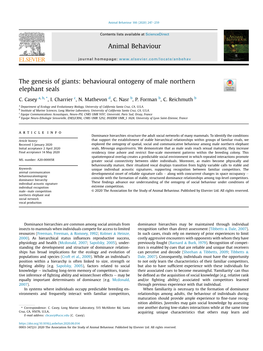 Behavioural Ontogeny of Male Northern Elephant Seals