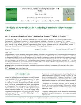 The Role of Natural Gas in Achieving Sustainable Development Goals