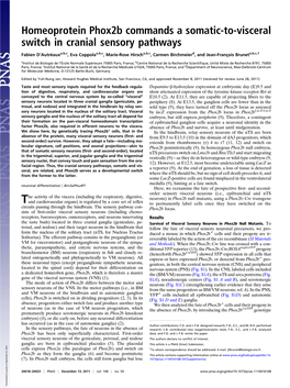 Homeoprotein Phox2b Commands a Somatic-To-Visceral Switch in Cranial Sensory Pathways