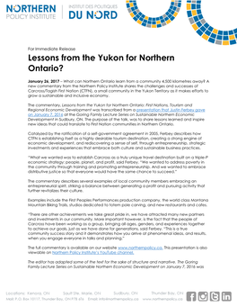 Lessons from the Yukon for Northern Ontario?