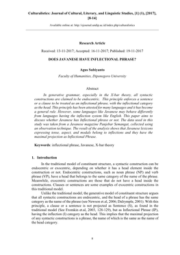 Culturalistics: Journal of Cultural, Literary, and Linguistic Studies, [1] (1), [2017], [8-14] Research Article Received: 13-11