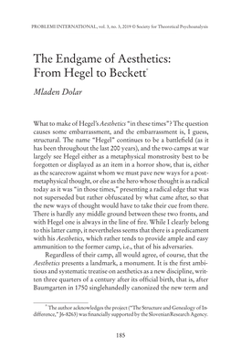 The Endgame of Aesthetics: from Hegel to Beckett*