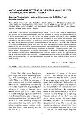 Moose Movement Patterns in the Upper Koyukuk River Drainage, Northcentral Alaska