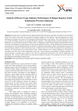 Analysis of Brown Crepe Industry Performance in Banjar Regency South Kalimantan Province Indonesia