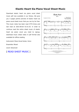 Elastic Heart Sia Piano Vocal Sheet Music