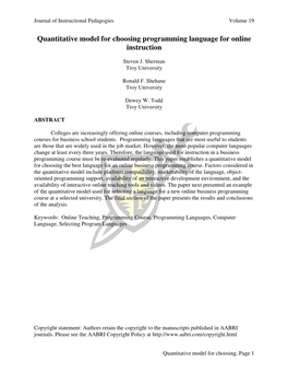 Quantitative Model for Choosing Programming Language for Online Instruction