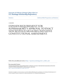 Expands Requirement for Supermajority Approval to Enact New Revenue Measures