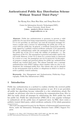 Authenticated Public Key Distribution Scheme Without Trusted Third Party