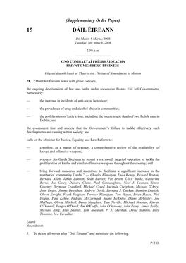 Supplementary Order Paper) 15 DÁIL ÉIREANN