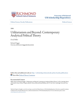 Utilitarianism and Beyond: Contemporary Analytical Political Theory David Miller