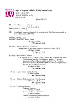 Board of Regents of the University of Wisconsin System Agenda