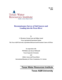 Reconnaissance Survey of Salt Sources and Loading Into the Pecos River