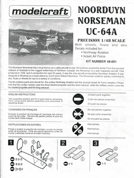 Modelcraft) NOORDUYN NORSEMAN UC-64A PRECISION 1/48 SCALID with Wheels, Floats and Skis