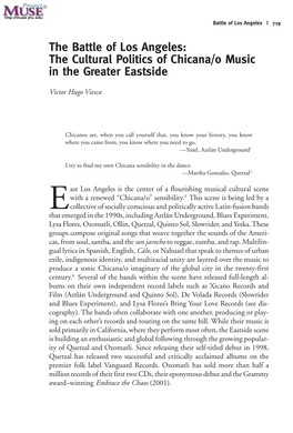 The Battle of Los Angeles: the Cultural Politics of Chicana/O Music in the Greater Eastside