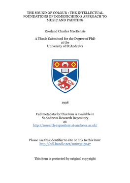 Rowland Charles Mackenzie Phd Thesis