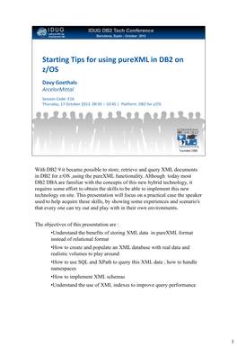 Starting Tips for Using Purexml in DB2 on Z/OS