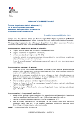 Sur Le Bassin Lyonnais Nord-Isère Activation De La Procédure Préfectorale D’Information-Recommandation