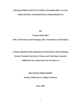 Characterization of Water Yam (Dioscorea Alata)