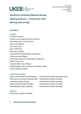 Insurance Technical Advisory Group 26 January 2021 Agenda