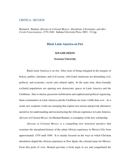 CRITICA / REVIEW Black Latin America on Fire