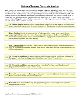 History of Forensic Fingerprint Analysis