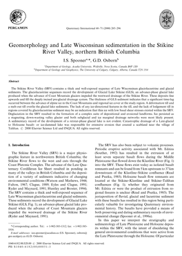 Geomorphology and Late Wisconsinan Sedimentation in the Stikine River Valley, Northern British Columbia I.S