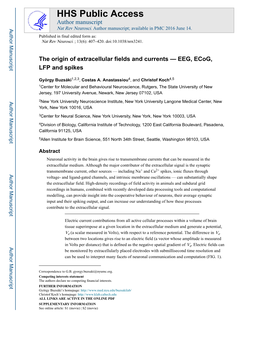 The Origin of Extracellular Fields and Currents — EEG, Ecog, LFP and Spikes