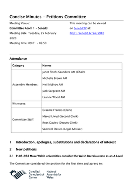 Concise Minutes - Petitions Committee