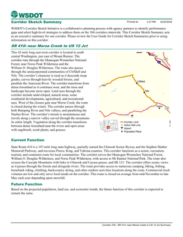 SR 410: Near Morse Creek to US 12 Jct Corridor Sketch Summary