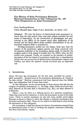 The History of Solar Prominence Research: Historical Introduction to IAU Colloquium No. 167 "New Perspectives on Solar Prominences"