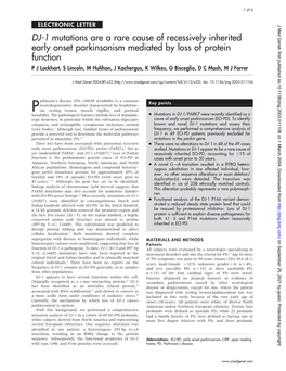 DJ-1 Mutations Are a Rare Cause of Recessively Inherited Early Onset