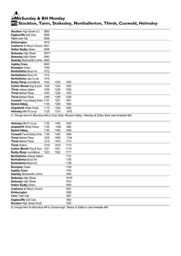 Sunday & BH Monday M5 Stockton, Yarm, Stokesley, Northallerton