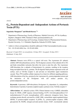 Gi/O Protein-Dependent and -Independent Actions of Pertussis Toxin (PTX)