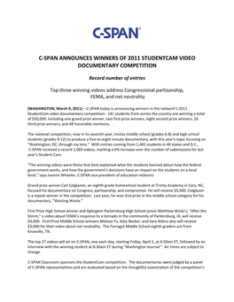 C-Span Announces Winners of 2011 Studentcam Video