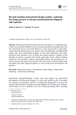 Beyond Teaching Instructional Design Models: Exploring the Design Process to Advance Professional Development and Expertise