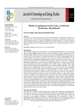 Moths (Lepidoptera) Diversity of District JEZS 2018; 6(2): 1253-1263 © 2018 JEZS Koderma, Jharkhand Received: 05-01-2018 Accepted: 06-02-2018