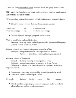 There Are Five Elements of Voice: Diction, Detail, Imagery, Syntax, Tone