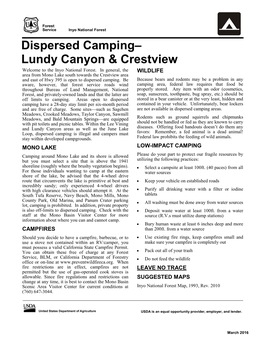 Dispersed Camping– Lundy Canyon & Crestview