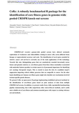 A Robustly Benchmarked R Package for the Identification of Core Fitness Genes in Genome-Wide Pooled CRISPR Knock-Out Screens