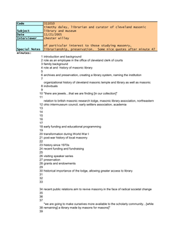 Code 311010 Subject Timothy Daley, Librarian and Curator of Cleveland
