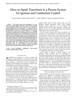 Glow-To-Spark Transitions in a Plasma System for Ignition and Combustion Control