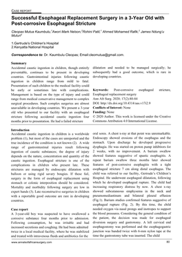 Successful Esophageal Replacement Surgery in a 3-Year Old with Post-Corrosive Esophageal Stricture