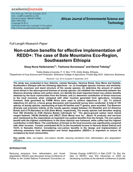 The Case of Bale Mountains Eco-Region, Southeastern Ethiopia